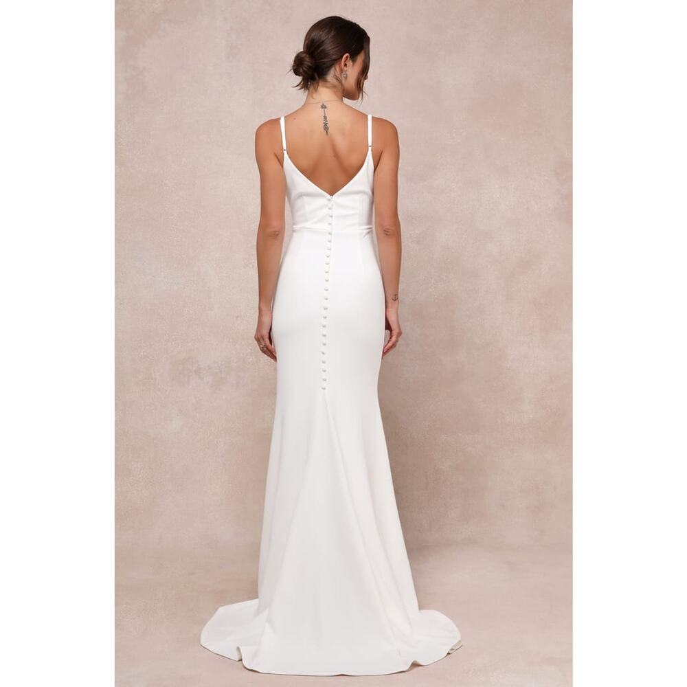 Lulu's White Spaghetti Strap V-Back Wedding Gown